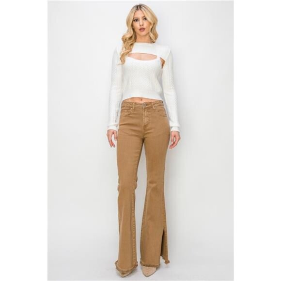 NWT RISEN Bailey High Waist Side Slit Flare Jeans, Slight Stretch, Fall Fashion - Picture 6 of 7